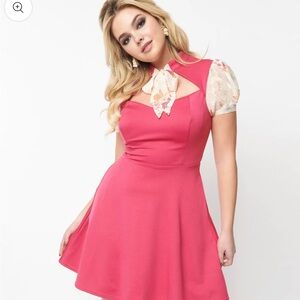 Unique Vintage Smak Parlour Pink  Dress Size XL/14